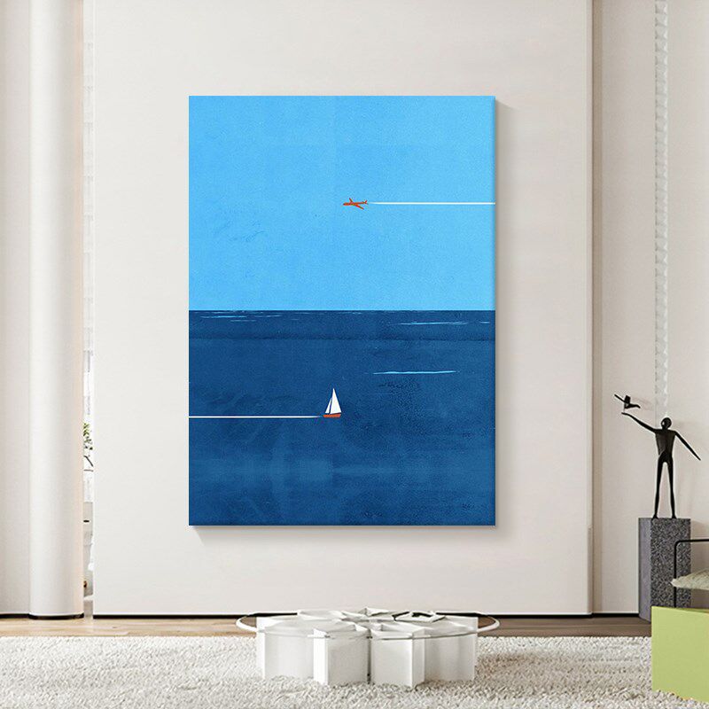 极简风格客厅装饰画蓝天大海纯手绘油画高级感玄关民宿风景挂画