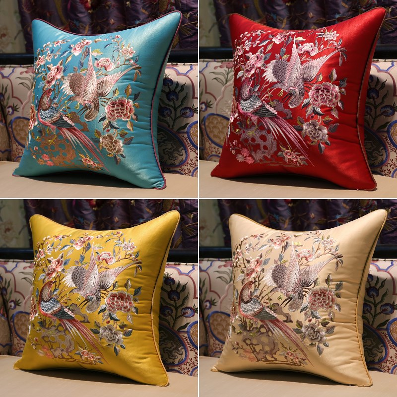 0J7I新中式抱枕红木沙发靠垫中国风客厅椅子刺绣花床头Y靠背套欧