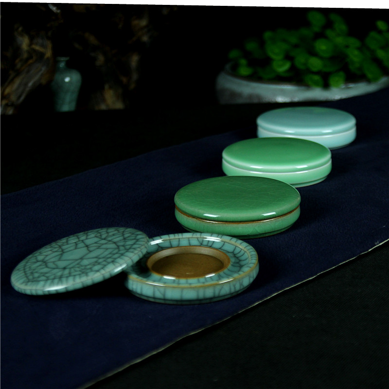 青瓷砚台带盖墨条陶瓷书法罗纹砚文房四宝端砚书法毛笔用品包邮