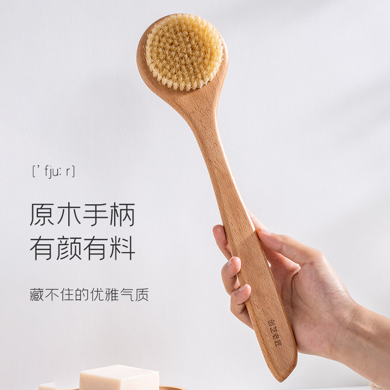 现货CA长柄洗h澡刷子猪鬃毛沐浴刷软毛搓后背不求人搓澡神器搓泥
