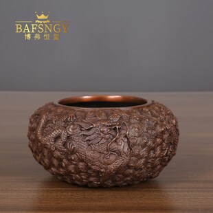 博弗恒玺紫铜聚宝盆摆件纯铜工艺礼品摆饰客厅玄关书柜办公桌博古