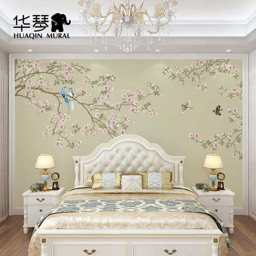 现代美式电视背景墙壁纸 客厅沙发婚房卧室床头 花鸟墙纸壁画墙
