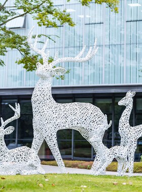 不锈钢编织镂空梅花鹿雕塑户外草坪房地产装饰发光铁艺动物大摆件