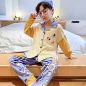 套装 15岁男生夏季 儿童睡衣春秋家居j服男童长袖 薄款 空调服