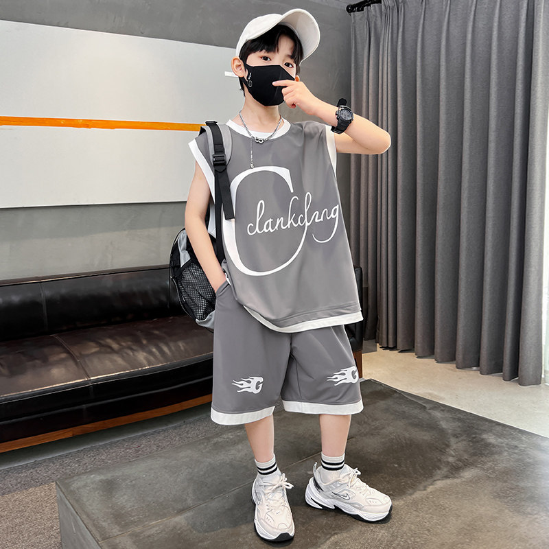 新品男童夏季背心t恤套装2024新款F儿童装夏装宽松运动两件套男孩