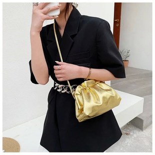 Women Retro Bag for Cloud Leather Luxurious Hobos Gold