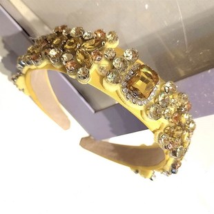 2021黄色水钻发箍女网红头饰压发气质水晶头箍防滑发卡F194