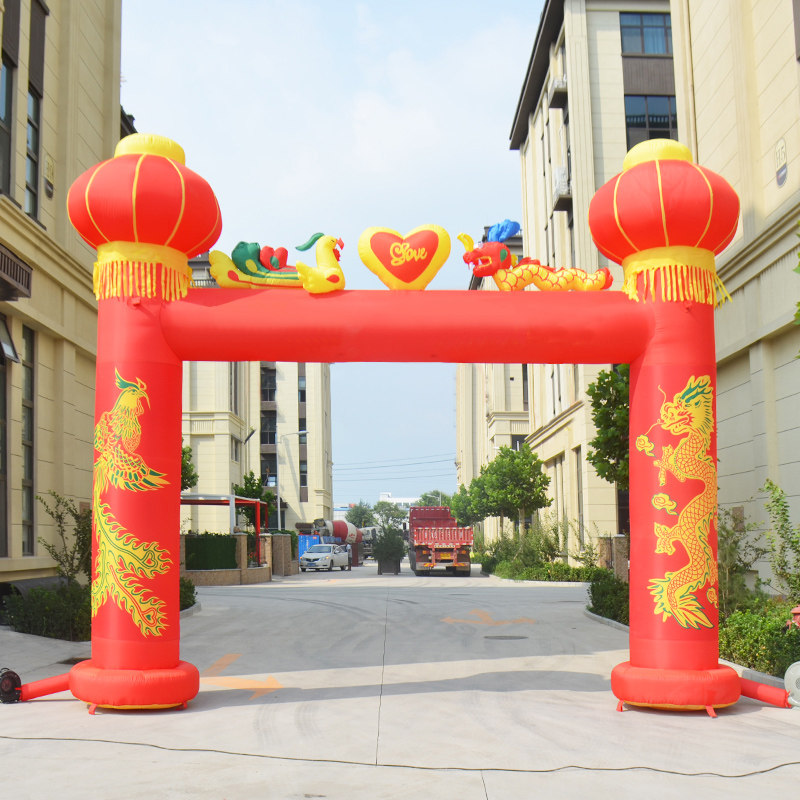 新款6米8米婚庆充气拱门婚礼庆典龙凤气模彩虹门灯光结z婚立柱灯