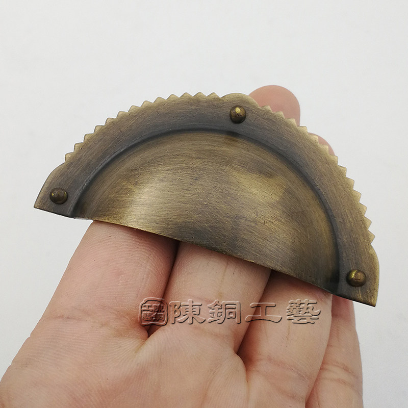 速发中式仿古铜纯黄铜拉手抽屉把手复古老式古铜半圆贝壳拉手扣