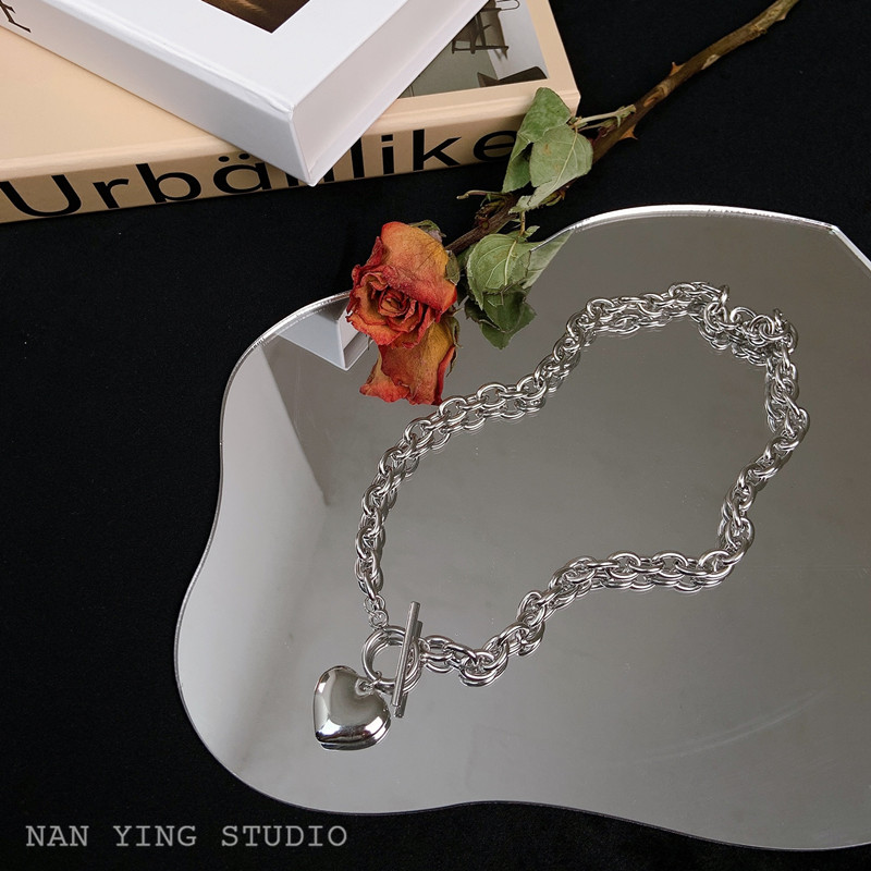 新品NANYING 新款甜酷少女嘻哈蹦迪爱心项链粗链条锁骨链桃心吊坠