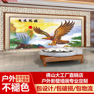 极速3D立体瓷砖壁画大展宏图雄鹰展翅高山国画玄关电视背景墙迎门