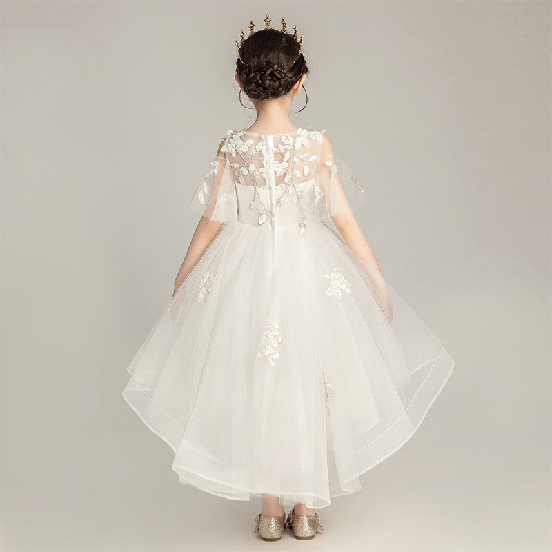 现货儿童花童婚纱晚礼服拖尾女童公主裙蓬蓬生日钢琴走秀主持表演