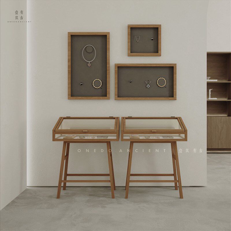 水曲柳实木玉器珠宝饰品玻璃展示柜商场多功能置物靠墙首饰柜台