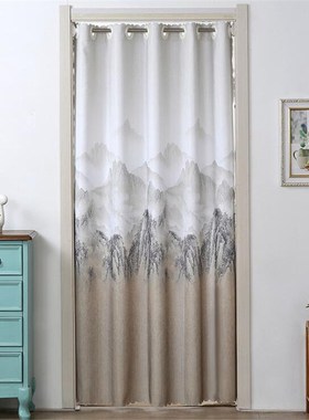 Modern Blackout Household Door Curtain Landscape Blue Curtai