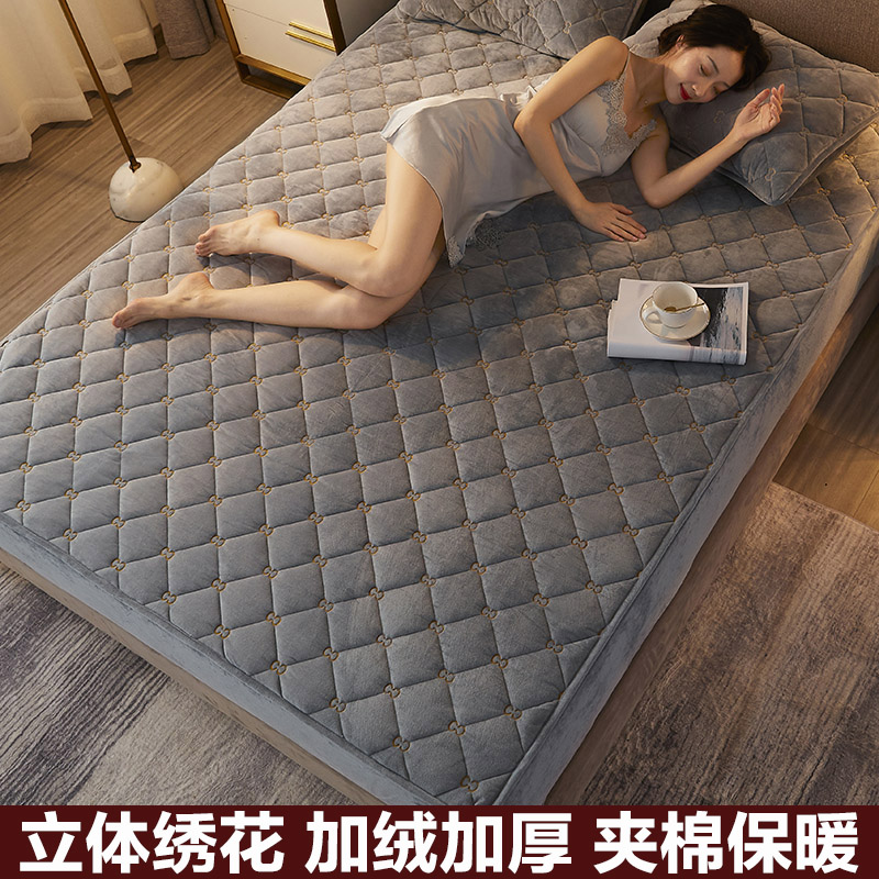 冬季绣花珊瑚绒床笠加厚夹棉单件床罩法兰绒牛奶绒防滑固定床垫套