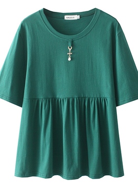 加大码怀孕晚期宽松T恤全棉弹力夏季孕妇遮肚子上衣200斤体恤白色