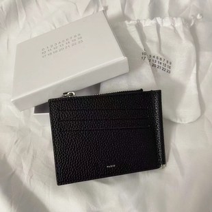 21kAW牛皮黑色卡包四点缝线欧美男女真皮零钱包拉链皮钱 MMM风格
