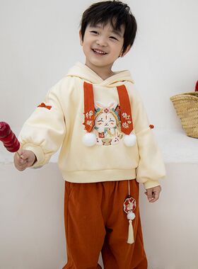 男童汉服冬装新年喜庆中国风拜年服古装加绒中式改良套装儿童唐装
