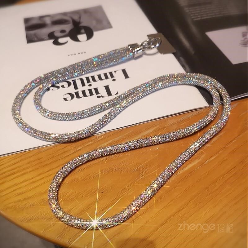 手机挂绳长款斜挎可背奢华满钻挂链手机链女款高端水钻挂件壳通用