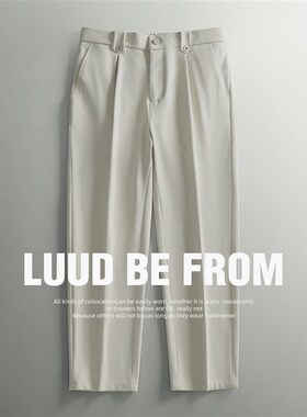 LUUD 韩版潮流休闲西裤夏季新款黑色坠感直筒裤男士立体裁剪长裤