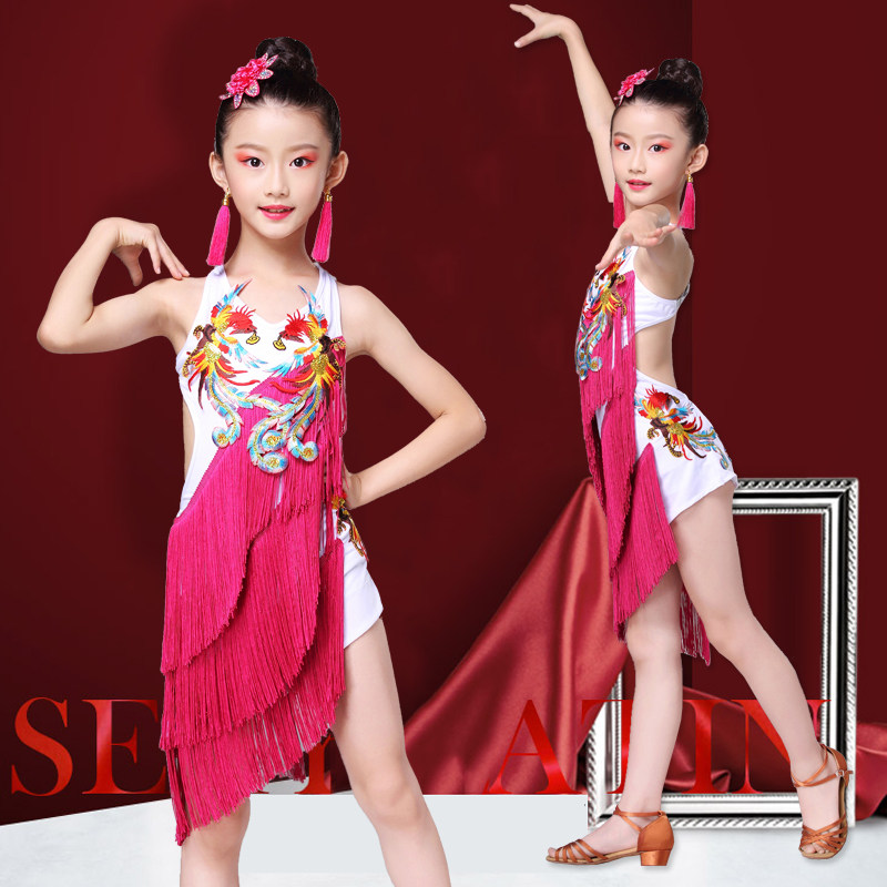小众高货儿童拉丁舞连衣裙夏季无袖练功服黑色流苏专业比赛演出服
