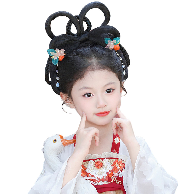 现货儿童汉服假发包一体式发箍女童盘发发M髻古风头饰造型古装垫