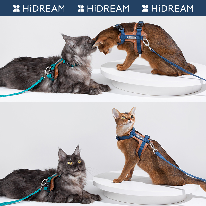 HiDREAM啵啵皮革猫胸背带套装可调节工字防挣脱背心式猫咪牵引绳 宠物/宠物食品及用品 猫牵引绳 原图主图