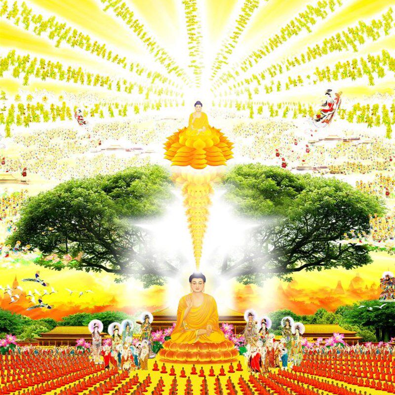 大小款佛祖说法图菩提树下释迦牟c尼佛说法图挂画贴画可带实木相