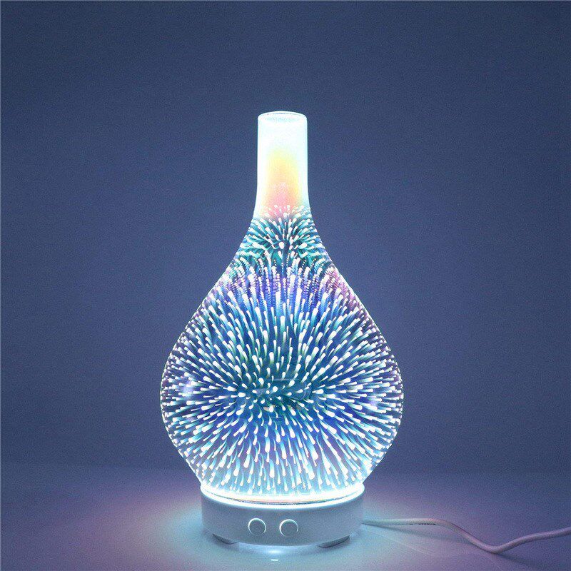 亚马逊创意3D玻璃烟花加湿器 七彩DLED氛围灯香熏加湿器 跨境代发