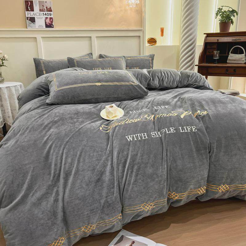 高级感欧式四件套婴儿绒加厚保暖双面绒床笠样板间黑色4件套床品,床上用品,婚庆床品套件,淘宝优惠券,粉丝福利购,淘宝优惠卷