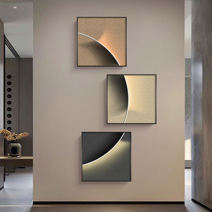 现代黑白灰玄幻装饰画发光客厅艺术挂画极简楼梯玄关画正方形壁画