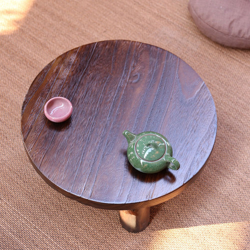 日式烧桐木飘窗桌子小茶几榻榻米炕几炕桌圆形实木窗台桌矮茶桌几