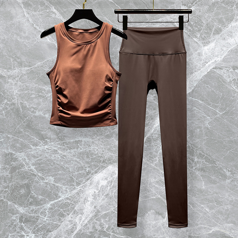 瑜伽服女套装高级感2023新款时尚速干运动跑步健身服背心无袖上衣