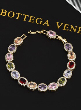 碧玺手链女银小碧玺散珠原石裸石镶嵌小众设计高级感碧玺手串