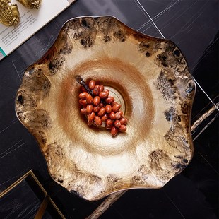 繁花ART轻奢设计风玻璃果盘摆件茶几餐桌办公室用前台接待糖果盘