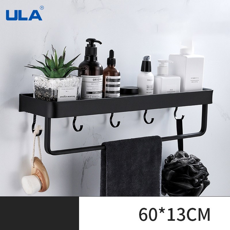 Black Bathroom Shelf 30/40/50/60 cm Kitchen Wall Shelf Showe