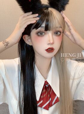 假发女长直发网红拼色s逼真自然圆脸女生洛丽塔少女假毛?puka