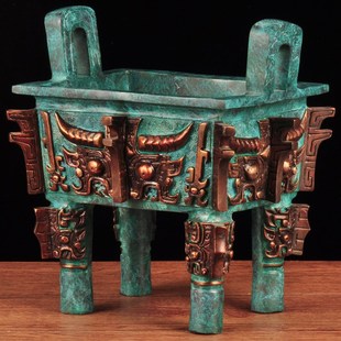 彩铜四足兽面方鼎摆件鼎盛千秋司母戊方鼎家居客厅酒柜玄关装饰品