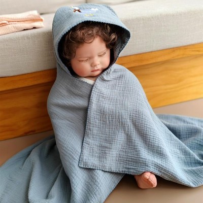 新生婴儿童纱布浴巾男宝宝女浴袍带帽斗篷可穿Q式游泳洗澡夏季包