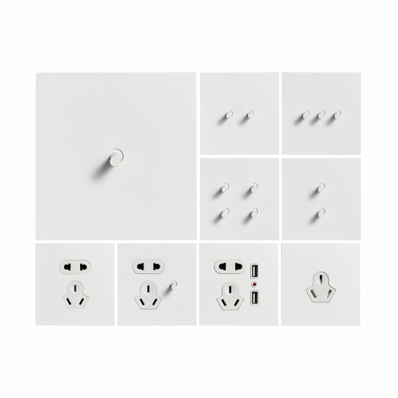 极简侘寂复古轻奢哑光纯白拨杆开关插座86金属U面板设计师推荐