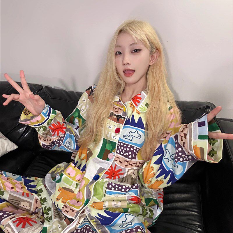 鬼马少女印花长袖睡衣女春秋款2024新款高级感家居服休闲大码套装