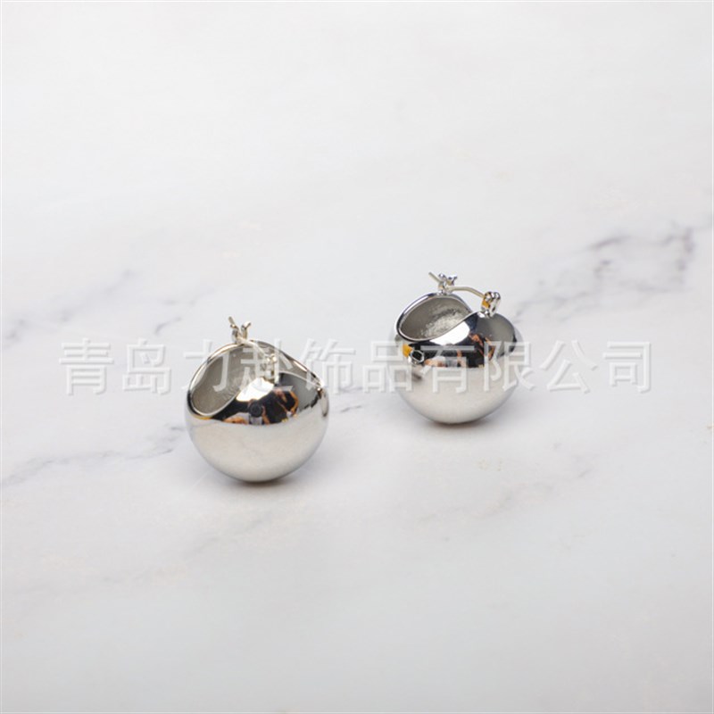 欧美小众设计感inss冷淡风金属球球圆球耳环气质女