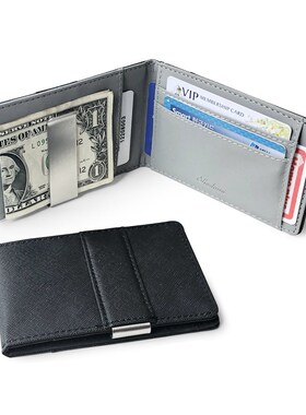 现货Hot Sale Fashion Solid Men's ThiGn Bifold Money Clip Lea