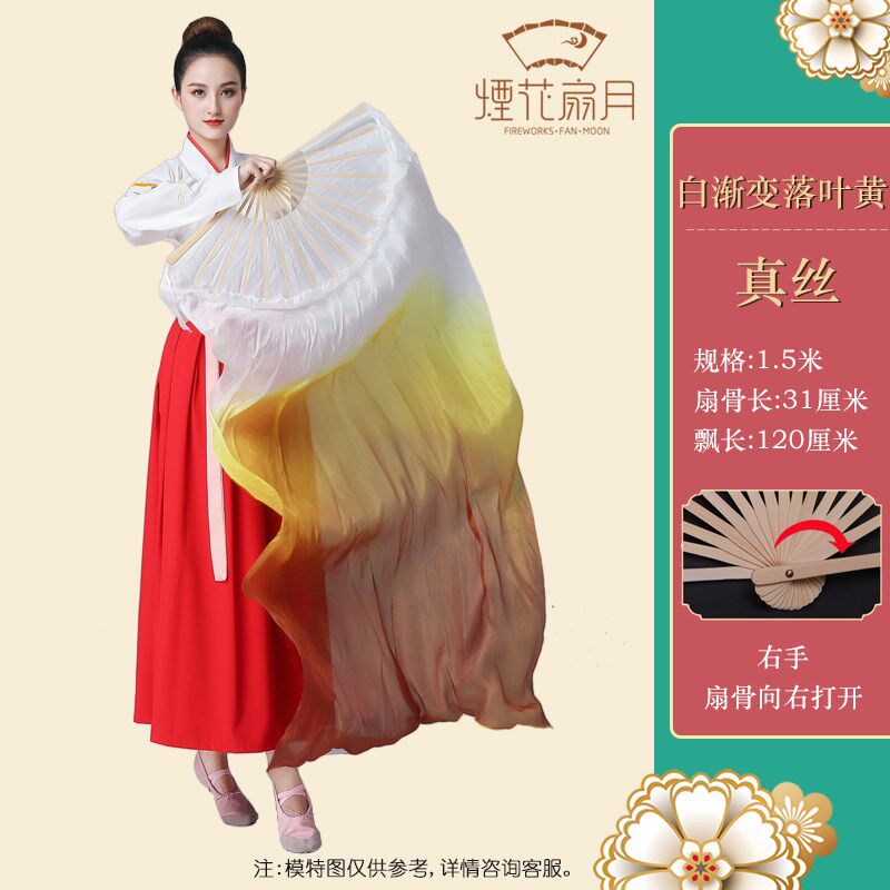 小众高货真丝舞蹈扇子广场舞水墨跳舞扇锦鲤抄长绸扇加长渐变学生