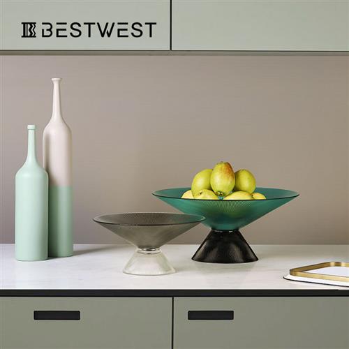 博西家居创意彩色条纹拼接玻璃果盘简约客厅茶几餐桌糖果盘摆件/