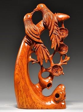 花梨木雕喜上眉梢摆件家居客厅电视柜装饰根雕工艺品新婚乔迁送礼