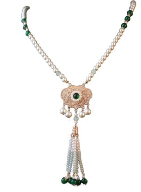 汉服背云软璎珞长款项链流苏珍珠项圈明制晚古风平安长命锁坦领配