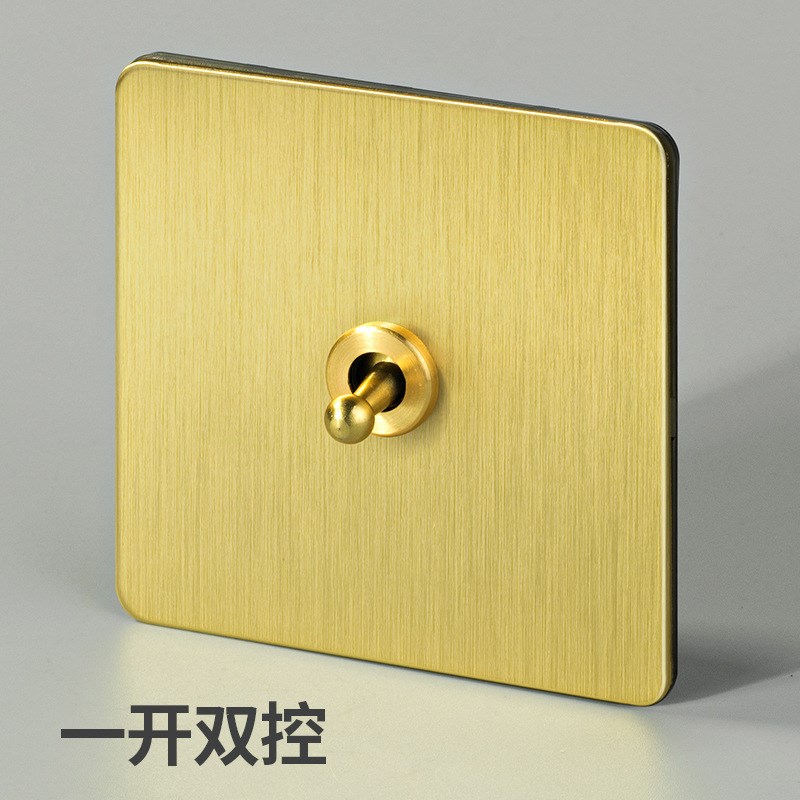 美式轻奢简约风i86黄铜拉丝复古金色金属拨杆开关插座面板创意个