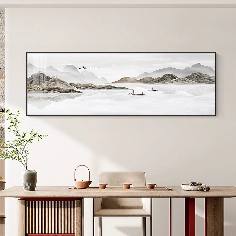 客厅装饰画新中式横版沙发背景墙挂画水墨禅意书房办公室茶室壁画