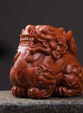 印尼紫檀天动物禄貔貅把件红木雕客厅摆件工艺品车复.古怀旧送礼